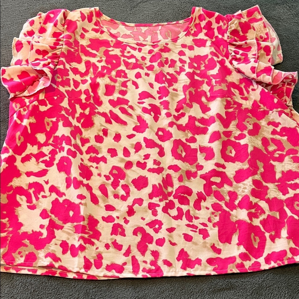 Bright pink and white animal print top new
